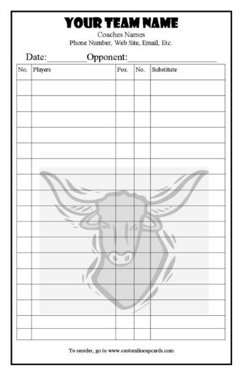 Regular or Standard Lineup Card